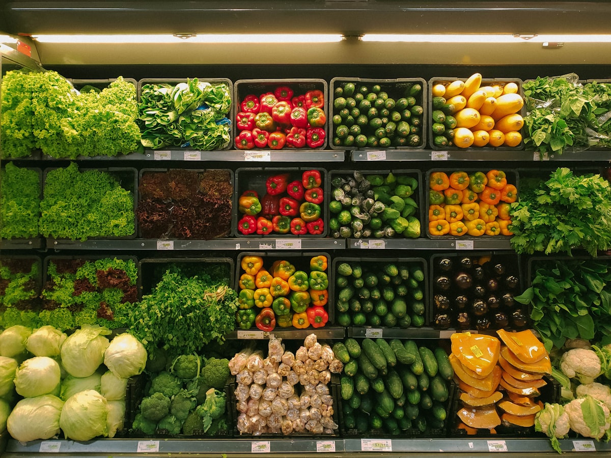 Fully stocked fast-moving consumer goods shelving