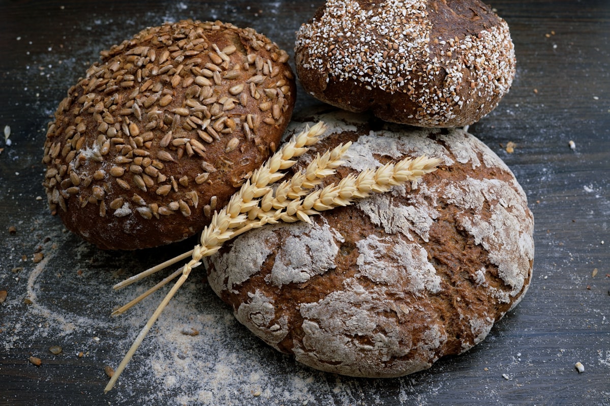 Artisan bread loaves with wheat